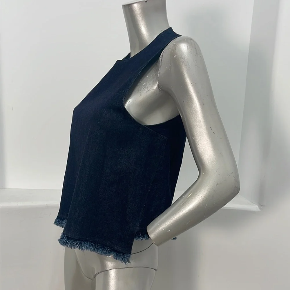 A.L.C. Sample Blue Denim Crop Tank Top Sleeveless Fringe Hem